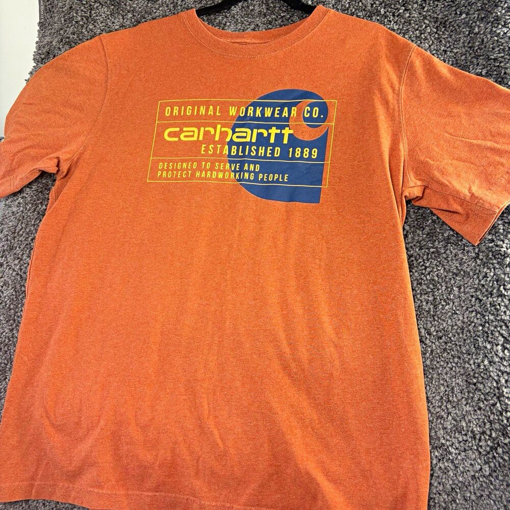 Carhartt Mens L orange Graphic Logo T-Shirt Crew Neck Relaxed Fit TK4610-M